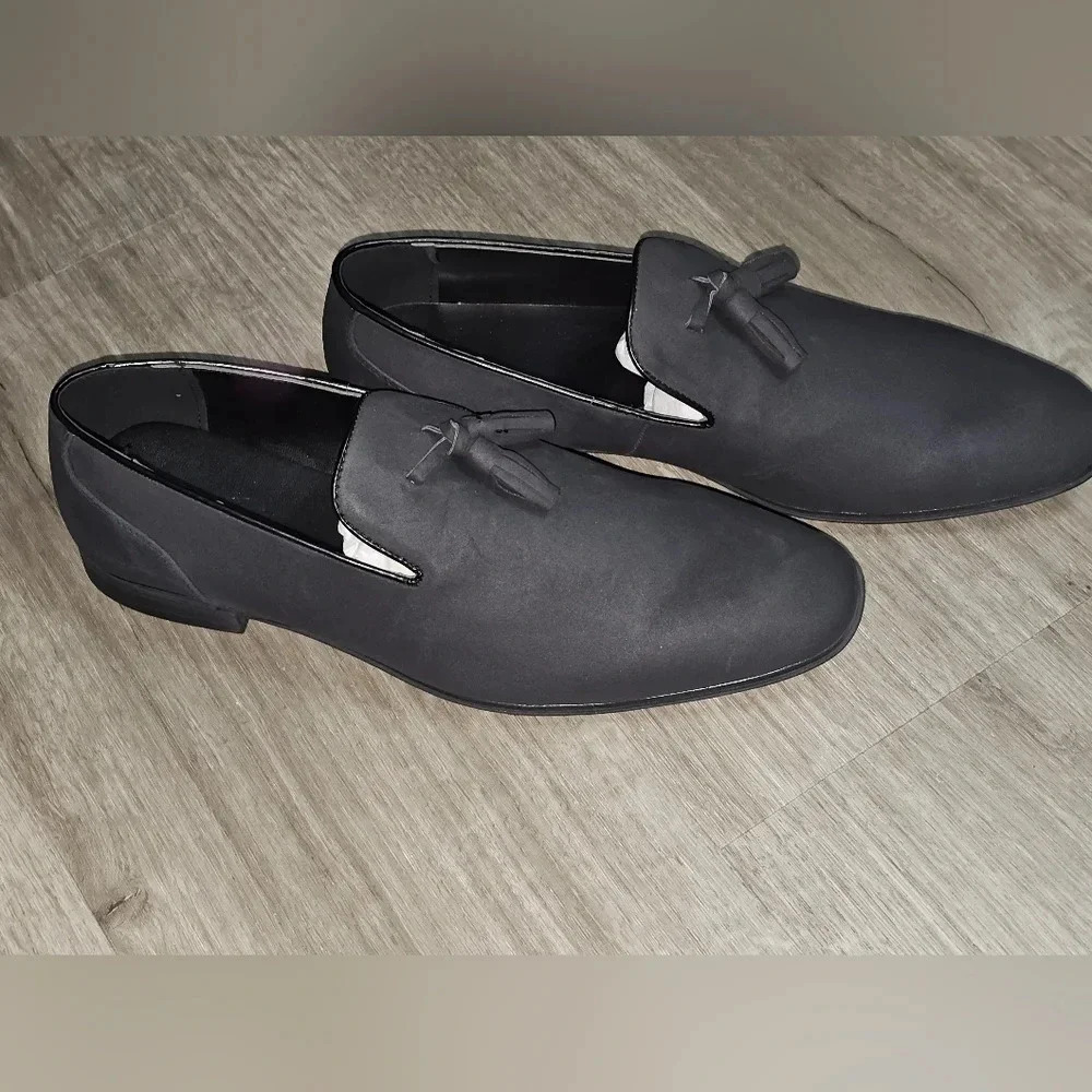 Mens Loafers Dress Casual Grey Faux Suede with Tassel Shoes US Sz 10